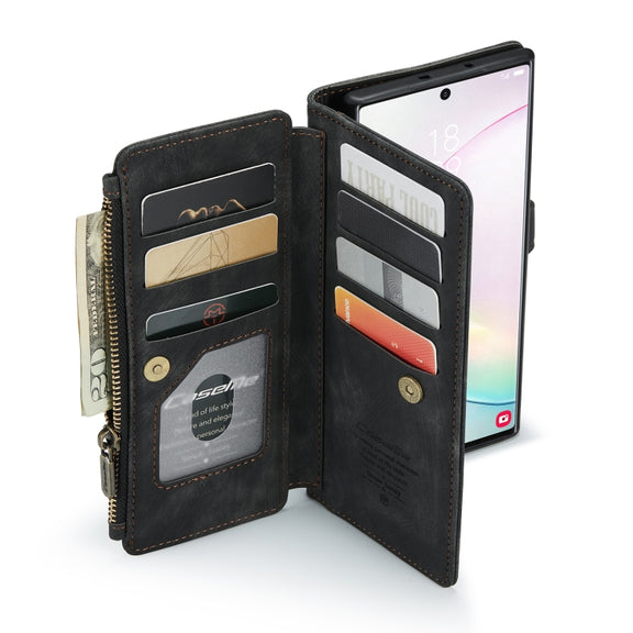 For Samsung Galaxy Note10+ CaseMe-C30 PU + TPU Multifunctional Horizontal Flip Leather Case with Holder & Card Slot & Wallet & Zipper Pocket(Black)