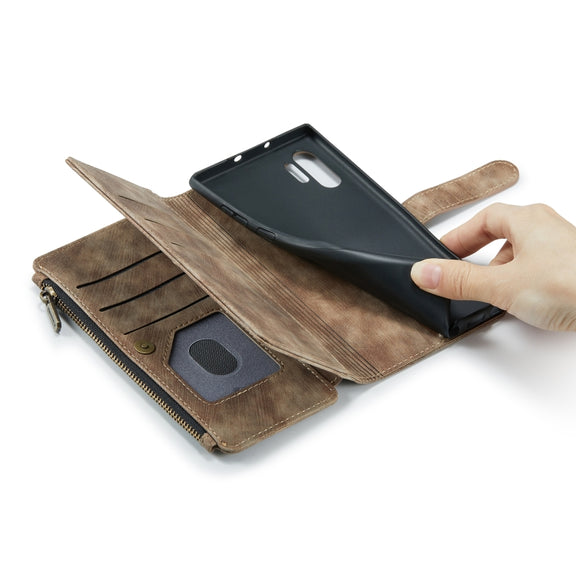 For Samsung Galaxy Note10+ CaseMe-C30 PU + TPU Multifunctional Horizontal Flip Leather Case with Holder & Card Slot & Wallet & Zipper Pocket(Brown)