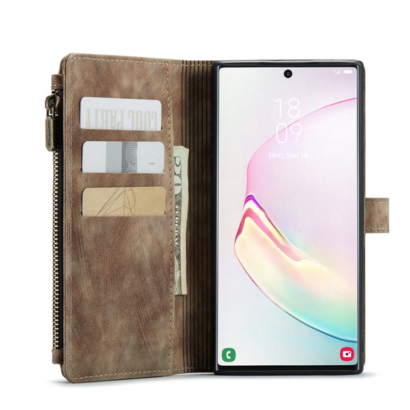 For Samsung Galaxy Note10+ CaseMe-C30 PU + TPU Multifunctional Horizontal Flip Leather Case with Holder & Card Slot & Wallet & Zipper Pocket(Brown)