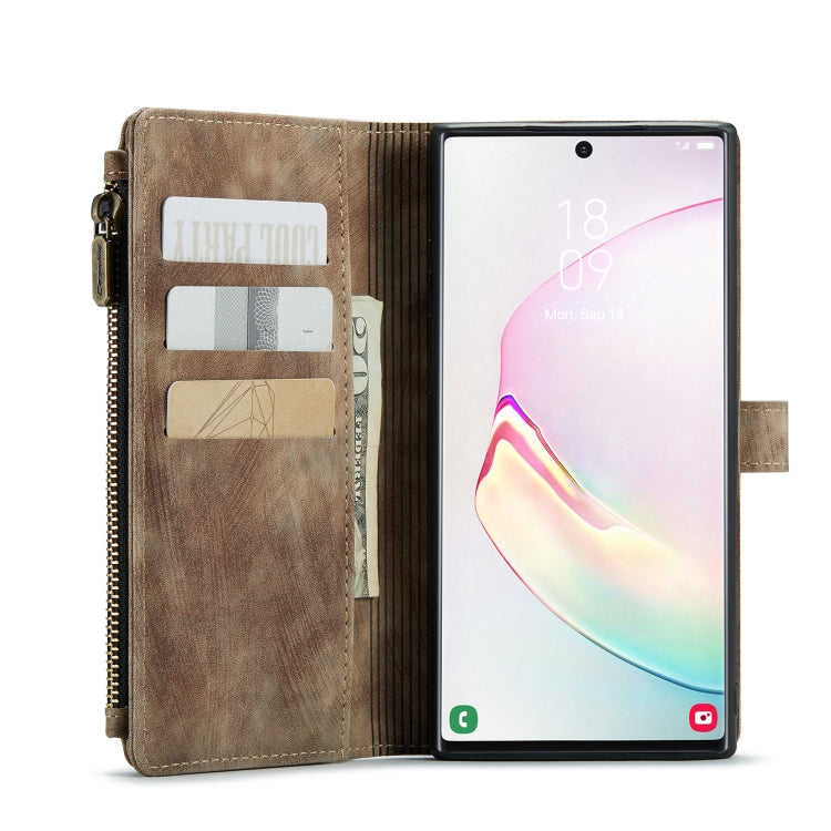 For Samsung Galaxy Note10+ CaseMe-C30 PU + TPU Multifunctional Horizontal Flip Leather Case with Holder & Card Slot & Wallet & Zipper Pocket(Brown)