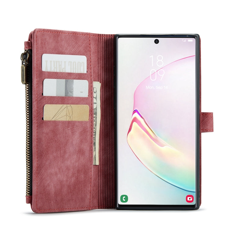 For Samsung Galaxy Note10+ CaseMe-C30 PU + TPU Multifunctional Horizontal Flip Leather Case with Holder & Card Slot & Wallet & Zipper Pocket(Red)