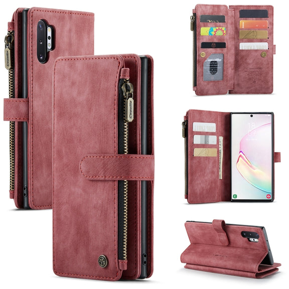For Samsung Galaxy Note10+ CaseMe-C30 PU + TPU Multifunctional Horizontal Flip Leather Case with Holder & Card Slot & Wallet & Zipper Pocket(Red)