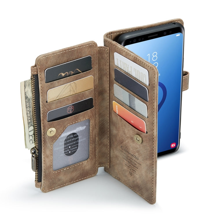 For Samsung Galaxy S9+ CaseMe-C30 PU + TPU Multifunctional Horizontal Flip Leather Case with Holder & Card Slot & Wallet & Zipper Pocket(Brown)