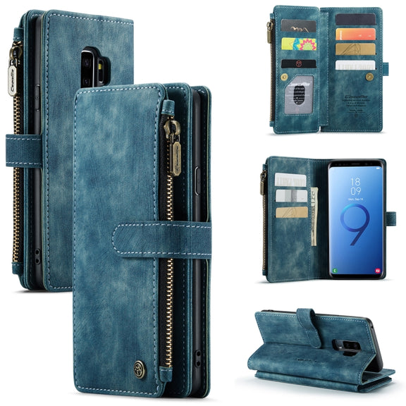 For Samsung Galaxy S9+ CaseMe-C30 PU + TPU Multifunctional Horizontal Flip Leather Case with Holder & Card Slot & Wallet & Zipper Pocket(Blue)