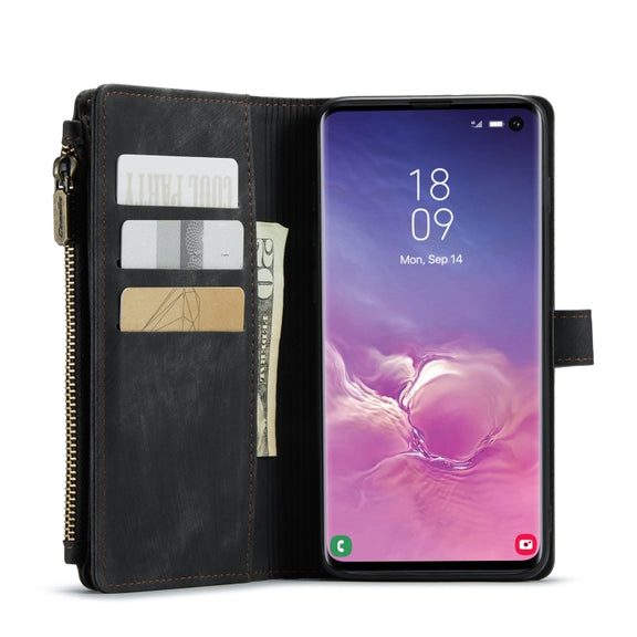 For Samsung Galaxy S10 CaseMe-C30 PU + TPU Multifunctional Horizontal Flip Leather Case with Holder & Card Slot & Wallet & Zipper Pocket(Black)