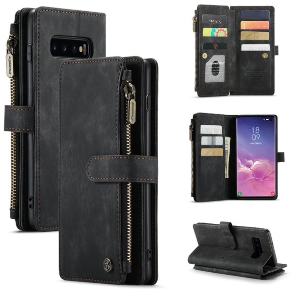For Samsung Galaxy S10 CaseMe-C30 PU + TPU Multifunctional Horizontal Flip Leather Case with Holder & Card Slot & Wallet & Zipper Pocket(Black)