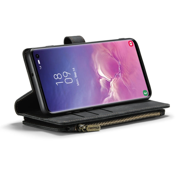 For Samsung Galaxy S10 CaseMe-C30 PU + TPU Multifunctional Horizontal Flip Leather Case with Holder & Card Slot & Wallet & Zipper Pocket(Black)