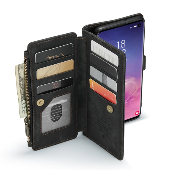 For Samsung Galaxy S10 CaseMe-C30 PU + TPU Multifunctional Horizontal Flip Leather Case with Holder & Card Slot & Wallet & Zipper Pocket(Black)