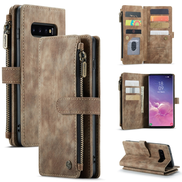 For Samsung Galaxy S10 CaseMe-C30 PU + TPU Multifunctional Horizontal Flip Leather Case with Holder & Card Slot & Wallet & Zipper Pocket(Brown) - free shipping - PMC Jewellery - Order now!