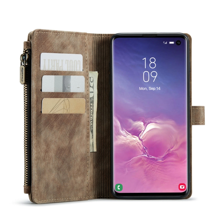 For Samsung Galaxy S10 CaseMe-C30 PU + TPU Multifunctional Horizontal Flip Leather Case with Holder & Card Slot & Wallet & Zipper Pocket(Brown) - free shipping - PMC Jewellery - Order now!