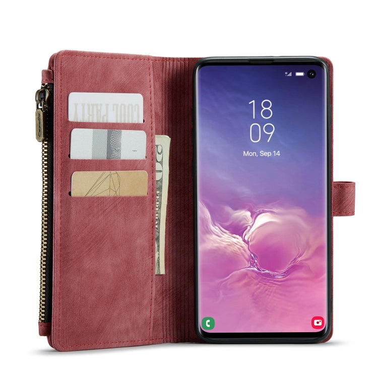 For Samsung Galaxy S10 CaseMe-C30 PU + TPU Multifunctional Horizontal Flip Leather Case with Holder & Card Slot & Wallet & Zipper Pocket(Red)