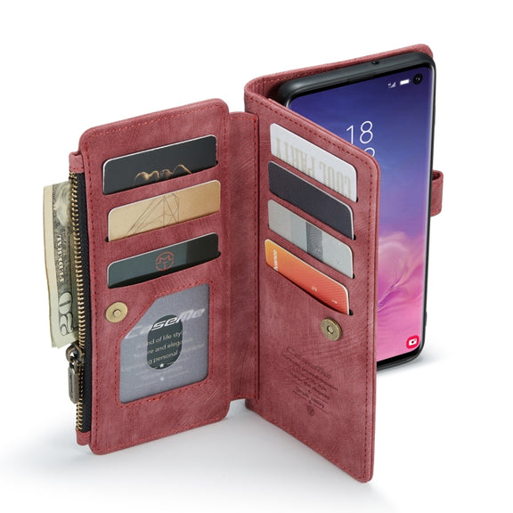 For Samsung Galaxy S10 CaseMe-C30 PU + TPU Multifunctional Horizontal Flip Leather Case with Holder & Card Slot & Wallet & Zipper Pocket(Red)
