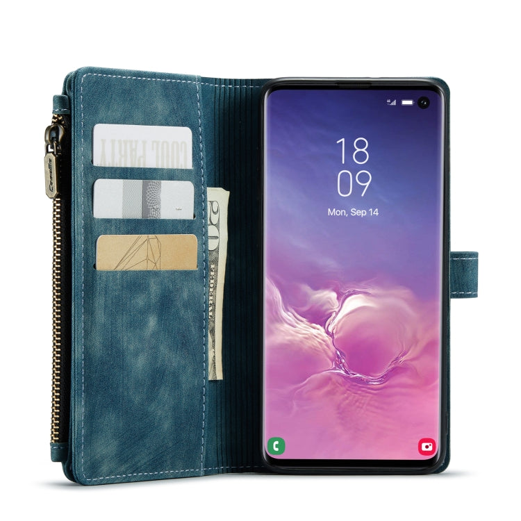 For Samsung Galaxy S10 CaseMe-C30 PU + TPU Multifunctional Horizontal Flip Leather Case with Holder & Card Slot & Wallet & Zipper Pocket(Blue)