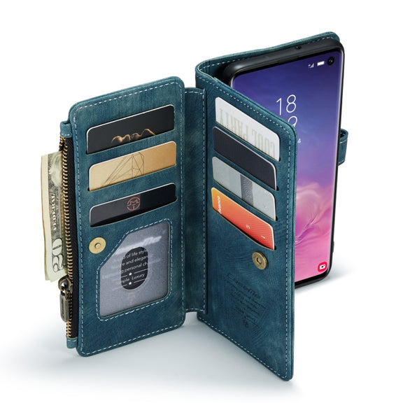 For Samsung Galaxy S10 CaseMe-C30 PU + TPU Multifunctional Horizontal Flip Leather Case with Holder & Card Slot & Wallet & Zipper Pocket(Blue)