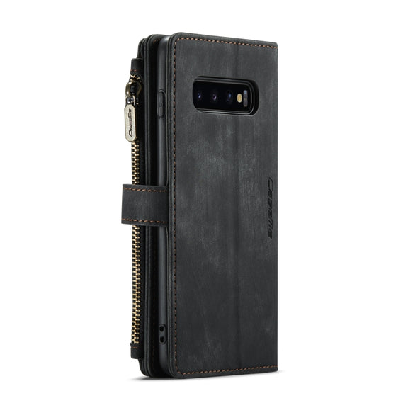 For Samsung Galaxy S10+ CaseMe-C30 PU + TPU Multifunctional Horizontal Flip Leather Case with Holder & Card Slot & Wallet & Zipper Pocket(Black)