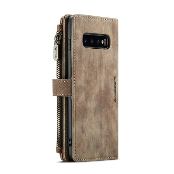 For Samsung Galaxy S10+ CaseMe-C30 PU + TPU Multifunctional Horizontal Flip Leather Case with Holder & Card Slot & Wallet & Zipper Pocket(Brown)