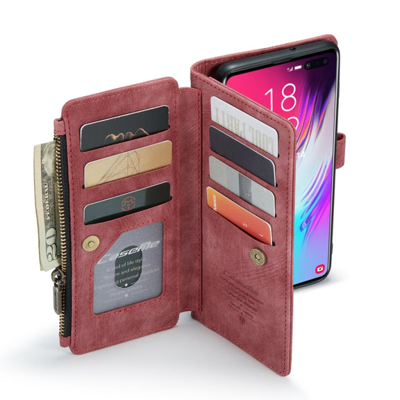 For Samsung Galaxy S10+ CaseMe-C30 PU + TPU Multifunctional Horizontal Flip Leather Case with Holder & Card Slot & Wallet & Zipper Pocket(Red)