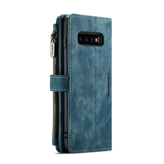 For Samsung Galaxy S10+ CaseMe-C30 PU + TPU Multifunctional Horizontal Flip Leather Case with Holder & Card Slot & Wallet & Zipper Pocket(Blue)