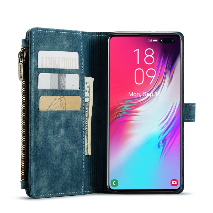 For Samsung Galaxy S10+ CaseMe-C30 PU + TPU Multifunctional Horizontal Flip Leather Case with Holder & Card Slot & Wallet & Zipper Pocket(Blue)