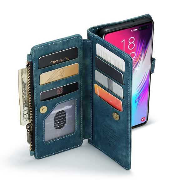 For Samsung Galaxy S10+ CaseMe-C30 PU + TPU Multifunctional Horizontal Flip Leather Case with Holder & Card Slot & Wallet & Zipper Pocket(Blue)