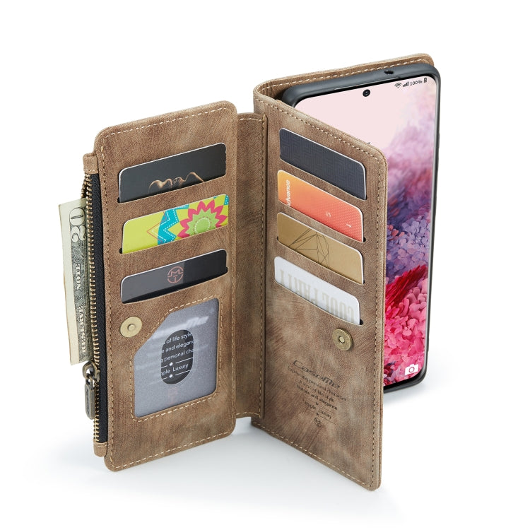 For Samsung Galaxy S20 5G CaseMe-C30 PU + TPU Multifunctional Horizontal Flip Leather Case with Holder & Card Slot & Wallet & Zipper Pocket(Brown)