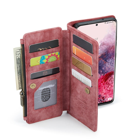 For Samsung Galaxy S20 5G CaseMe-C30 PU + TPU Multifunctional Horizontal Flip Leather Case with Holder & Card Slot & Wallet & Zipper Pocket(Red)