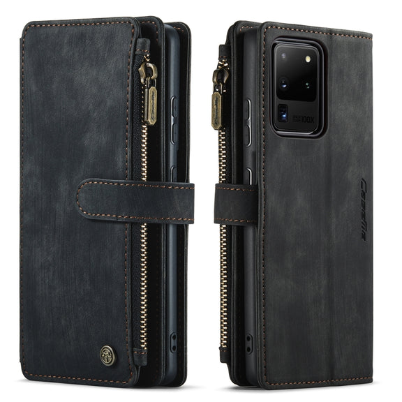 For Samsung Galaxy S20 Ultra 5G CaseMe-C30 PU + TPU Multifunctional Horizontal Flip Leather Case with Holder & Card Slot & Wallet & Zipper Pocket(Black)