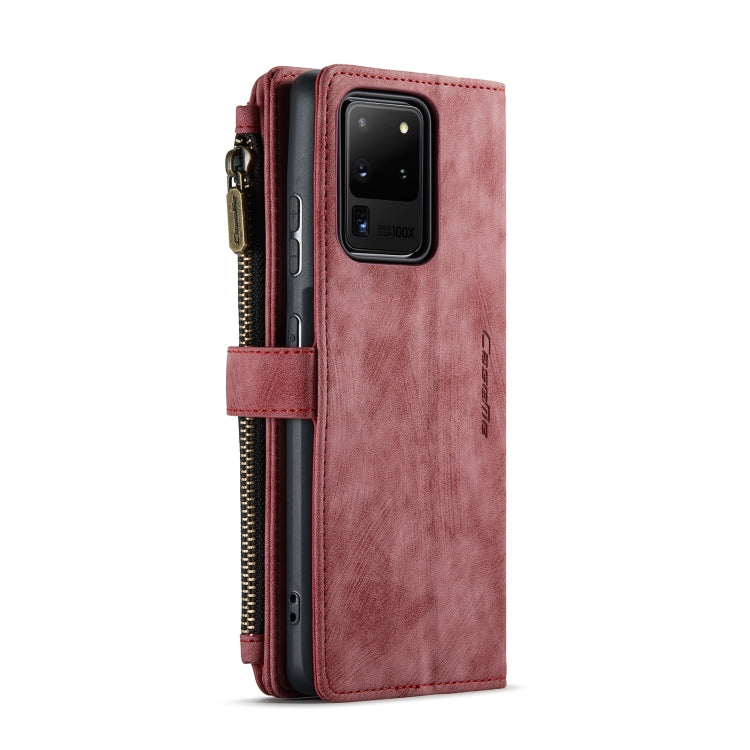 For Samsung Galaxy S20 Ultra 5G CaseMe-C30 PU + TPU Multifunctional Horizontal Flip Leather Case with Holder & Card Slot & Wallet & Zipper Pocket(Red)