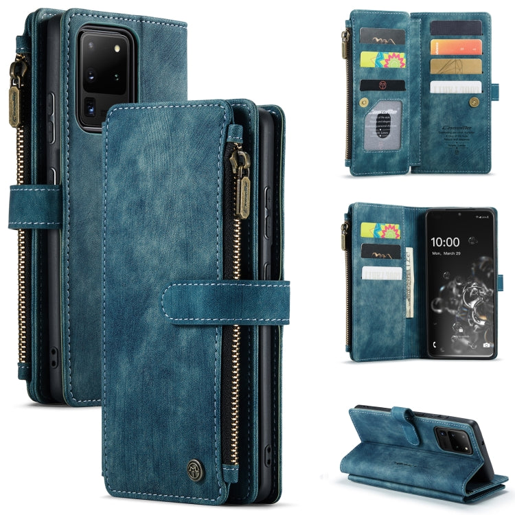 For Samsung Galaxy S20 Ultra 5G CaseMe-C30 PU + TPU Multifunctional Horizontal Flip Leather Case with Holder & Card Slot & Wallet & Zipper Pocket(Blue) - free shipping - PMC Jewellery - Order now!