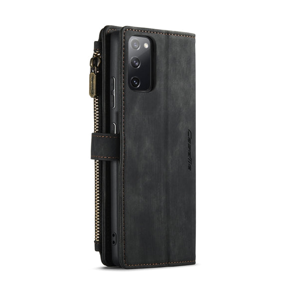 For Samsung Galaxy S20 FE CaseMe-C30 PU + TPU Multifunctional Horizontal Flip Leather Case with Holder & Card Slot & Wallet & Zipper Pocket(Black)