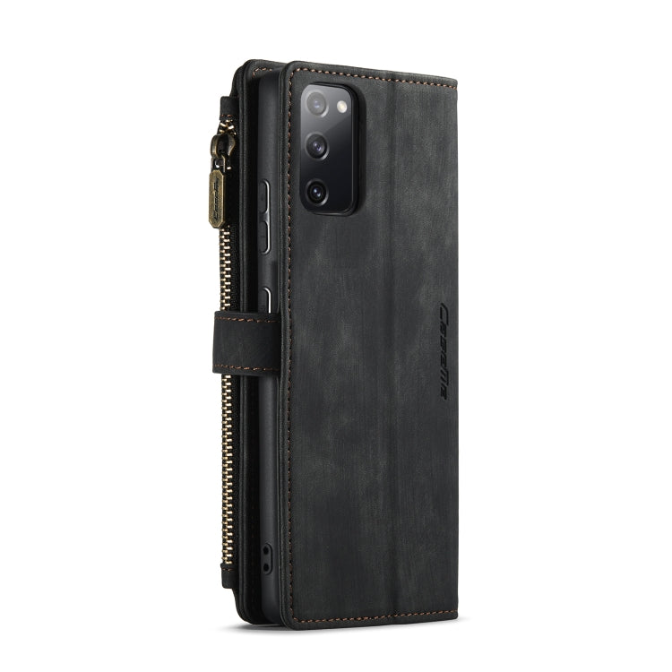 For Samsung Galaxy S20 FE CaseMe-C30 PU + TPU Multifunctional Horizontal Flip Leather Case with Holder & Card Slot & Wallet & Zipper Pocket(Black)