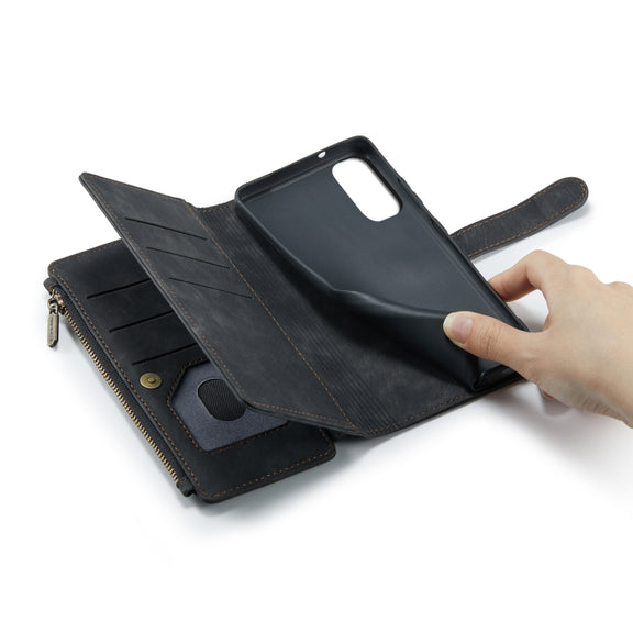 For Samsung Galaxy S20 FE CaseMe-C30 PU + TPU Multifunctional Horizontal Flip Leather Case with Holder & Card Slot & Wallet & Zipper Pocket(Black)