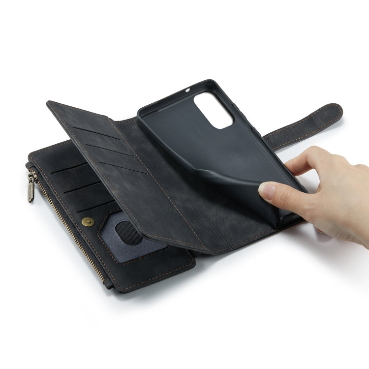 For Samsung Galaxy S20 FE CaseMe-C30 PU + TPU Multifunctional Horizontal Flip Leather Case with Holder & Card Slot & Wallet & Zipper Pocket(Black)