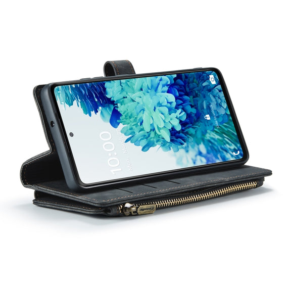 For Samsung Galaxy S20 FE CaseMe-C30 PU + TPU Multifunctional Horizontal Flip Leather Case with Holder & Card Slot & Wallet & Zipper Pocket(Black)