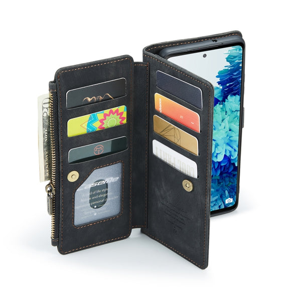 For Samsung Galaxy S20 FE CaseMe-C30 PU + TPU Multifunctional Horizontal Flip Leather Case with Holder & Card Slot & Wallet & Zipper Pocket(Black)