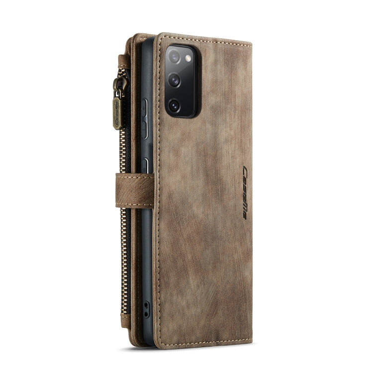 For Samsung Galaxy S20 FE CaseMe-C30 PU + TPU Multifunctional Horizontal Flip Leather Case with Holder & Card Slot & Wallet & Zipper Pocket(Brown)