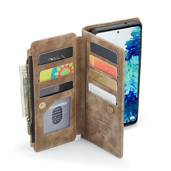 For Samsung Galaxy S20 FE CaseMe-C30 PU + TPU Multifunctional Horizontal Flip Leather Case with Holder & Card Slot & Wallet & Zipper Pocket(Brown)