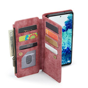 For Samsung Galaxy S20 FE CaseMe-C30 PU + TPU Multifunctional Horizontal Flip Leather Case with Holder & Card Slot & Wallet & Zipper Pocket(Red)
