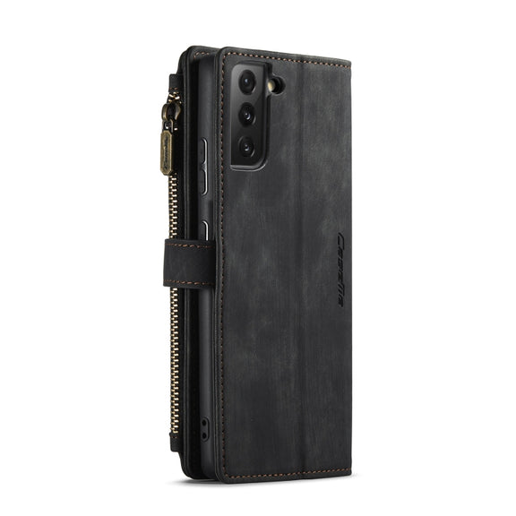 For Samsung Galaxy S21 5G CaseMe-C30 PU + TPU Multifunctional Horizontal Flip Leather Case with Holder & Card Slot & Wallet & Zipper Pocket(Black)