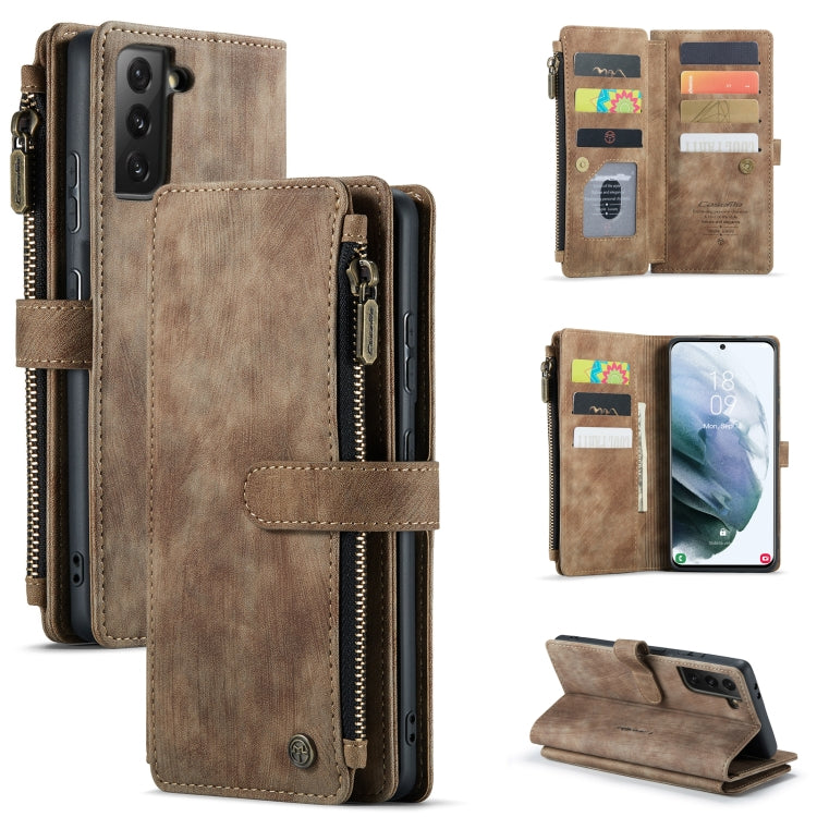 For Samsung Galaxy S21 5G CaseMe-C30 PU + TPU Multifunctional Horizontal Flip Leather Case with Holder & Card Slot & Wallet & Zipper Pocket(Brown) - free shipping - PMC Jewellery - Order now!