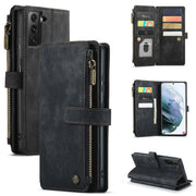 For Samsung Galaxy S21+ 5G CaseMe-C30 PU + TPU Multifunctional Horizontal Flip Leather Case with Holder & Card Slot & Wallet & Zipper Pocket(Black)
