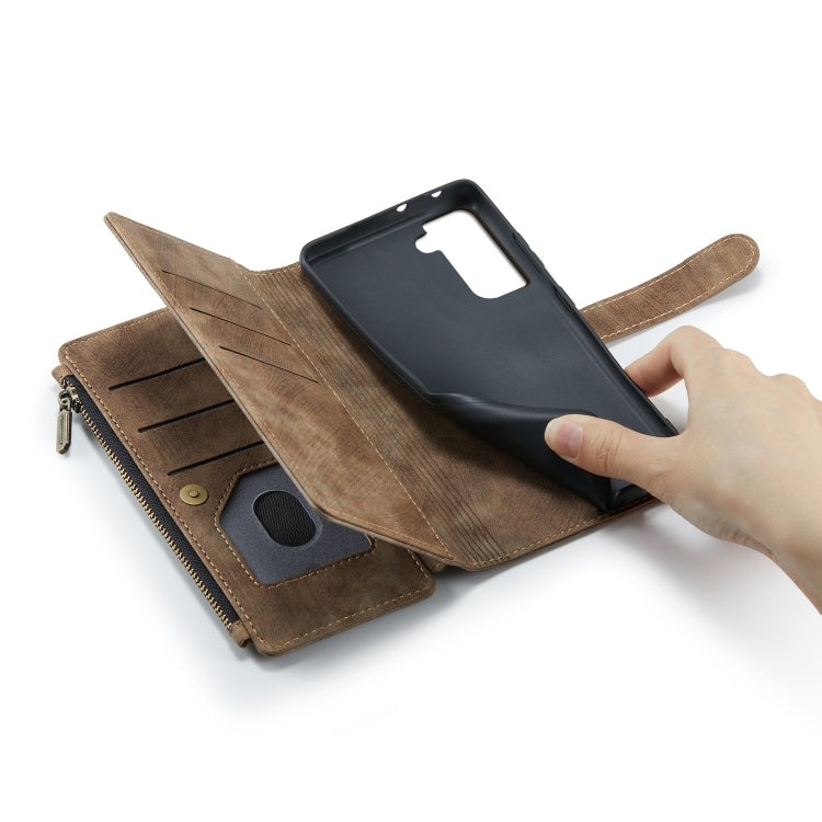 For Samsung Galaxy S21+ 5G CaseMe-C30 PU + TPU Multifunctional Horizontal Flip Leather Case with Holder & Card Slot & Wallet & Zipper Pocket(Brown)