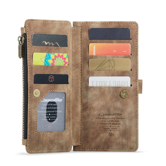 For Samsung Galaxy S21+ 5G CaseMe-C30 PU + TPU Multifunctional Horizontal Flip Leather Case with Holder & Card Slot & Wallet & Zipper Pocket(Brown)