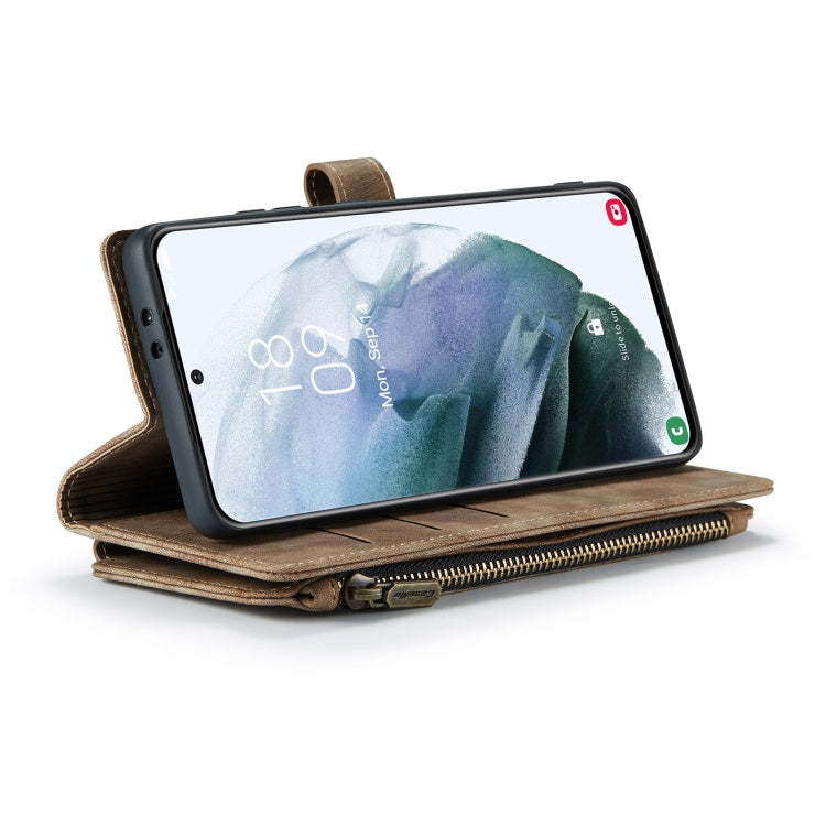 For Samsung Galaxy S21+ 5G CaseMe-C30 PU + TPU Multifunctional Horizontal Flip Leather Case with Holder & Card Slot & Wallet & Zipper Pocket(Brown)