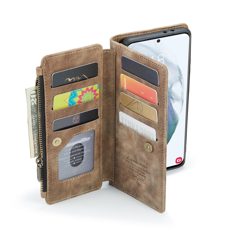 For Samsung Galaxy S21+ 5G CaseMe-C30 PU + TPU Multifunctional Horizontal Flip Leather Case with Holder & Card Slot & Wallet & Zipper Pocket(Brown)