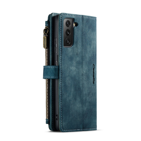 For Samsung Galaxy S21+ 5G CaseMe-C30 PU + TPU Multifunctional Horizontal Flip Leather Case with Holder & Card Slot & Wallet & Zipper Pocket(Blue)
