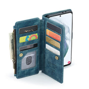 For Samsung Galaxy S21+ 5G CaseMe-C30 PU + TPU Multifunctional Horizontal Flip Leather Case with Holder & Card Slot & Wallet & Zipper Pocket(Blue)
