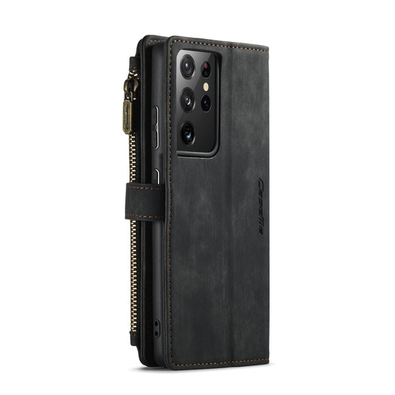 For Samsung Galaxy S21 Ultra 5G CaseMe-C30 PU + TPU Multifunctional Horizontal Flip Leather Case with Holder & Card Slot & Wallet & Zipper Pocket(Black)