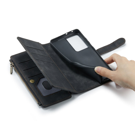 For Samsung Galaxy S21 Ultra 5G CaseMe-C30 PU + TPU Multifunctional Horizontal Flip Leather Case with Holder & Card Slot & Wallet & Zipper Pocket(Black)