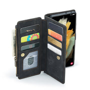 For Samsung Galaxy S21 Ultra 5G CaseMe-C30 PU + TPU Multifunctional Horizontal Flip Leather Case with Holder & Card Slot & Wallet & Zipper Pocket(Black)